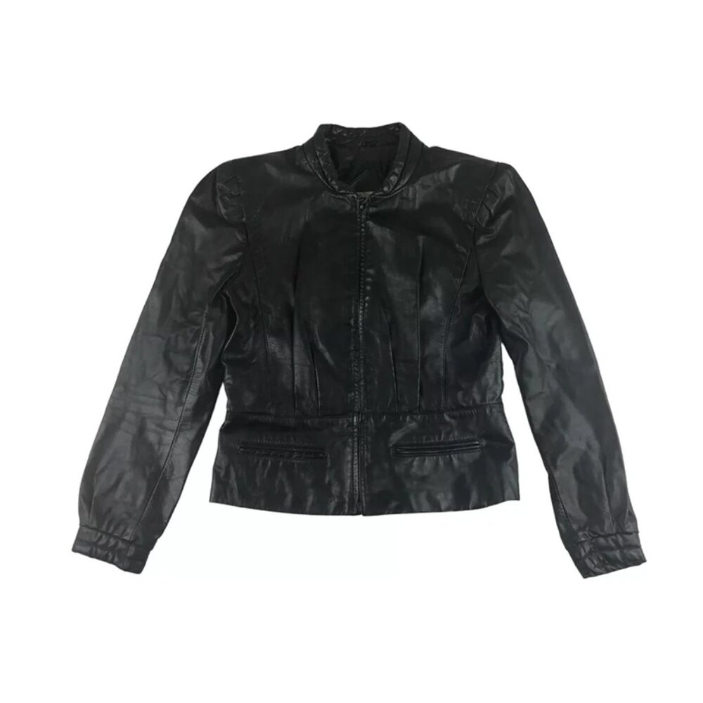 Berman's Womens Black 100% Leather Zip Up Motorcycle Bomber‎ Jacket Size 12